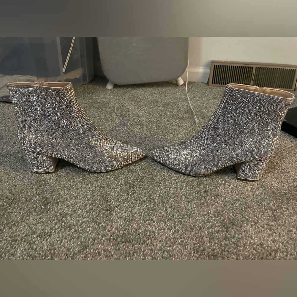 Brand New Betsey Johnson Kyla Block Heel Silver Booties